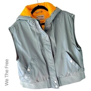FREE PEOPLE | NWOT MAX UTILITY QUILTED HOODED PUFFER VEST GRAY & ORANGE | MEDIUM